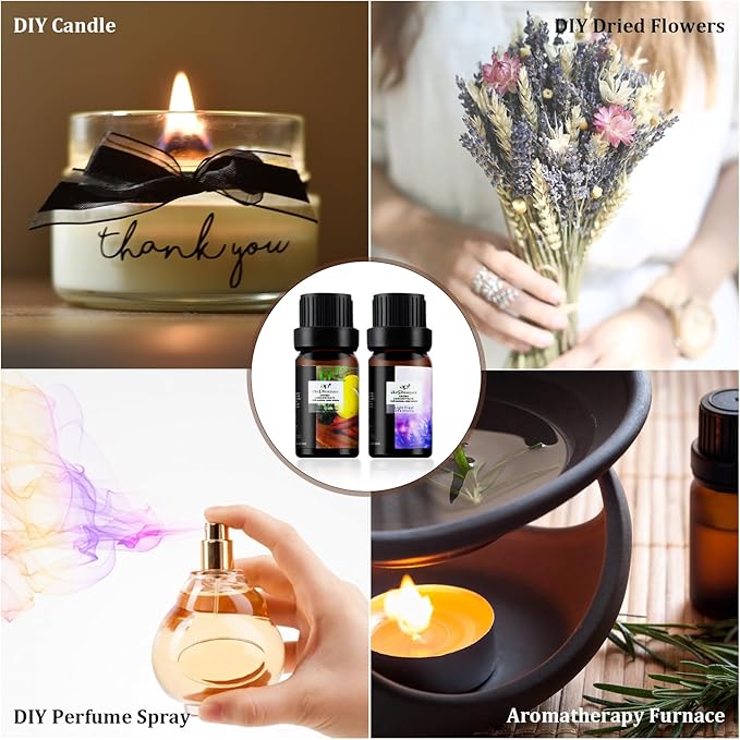 Fresh Essential Oils Set, 6x10ml Aromatherapy Oil Gift Kit for Diffuser, Fragrance, Humidifiers, Air Purifier- Tea Tree, Bergamot, Rosemary, Lavender, Lemon, Peppermint