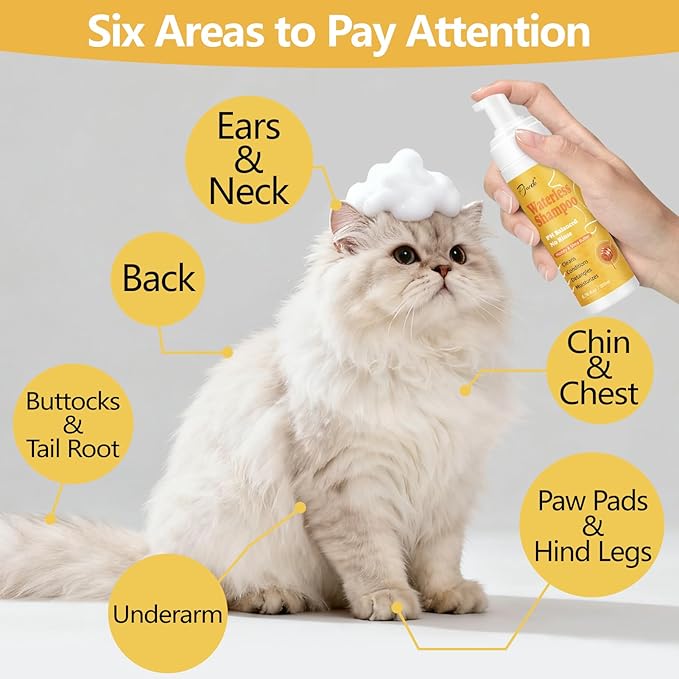 Waterless Shampoo for Cat & Dog with Honey & Shea Butter, No Rinse Dry Pet Shampoo Waterless for All Fur, Cleaning & Removes Odors, Conditioning & Anti-Tangle, Moisturizing Skin