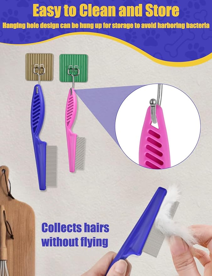 Flea Comb for Cats with Handle, 4 Pcs Flea Brush Tear Stain Comb Grooming Face and Matted Hair Paws Pet Lice Comb for Small, Medium & Large Cat Dog Kitten Rabbit