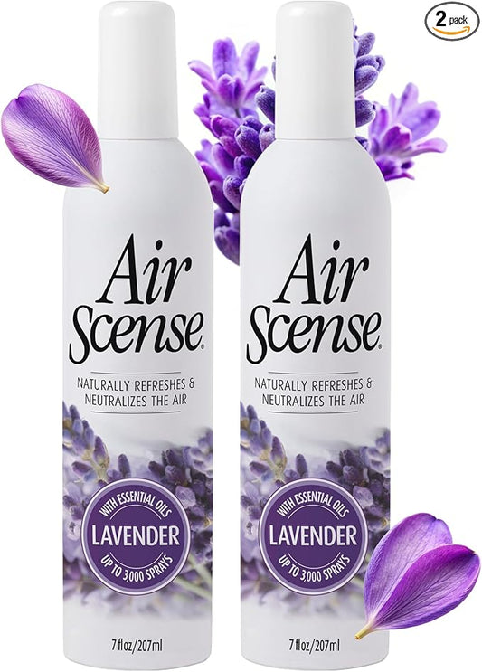 Air Scense Air Freshener Deodorizer Room Spray for Bathroom & Home, Essential Oils, Natural Lavender- 7 fl oz (2-Pack)