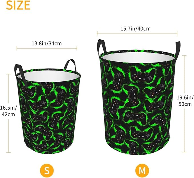 Game Joystick Laundry Hamper Bag With Waterproof Liner - Gamer Gamepad Round Laundry Basket Foldable Clothes Storage Organizer For Bathroom Bedroom Nursery Dorm, S-16.5"X 13.8"