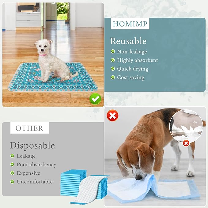 Homimp Washable Pee Pads for Dogs, 4 Pack Reusable Puppy Pads, Absorbent and Leakproof Dog Pee Pads, Non Slip Puppy Training Pads, Pet Mat for Floor, Crate, Couch, Whelping, 36"x36"