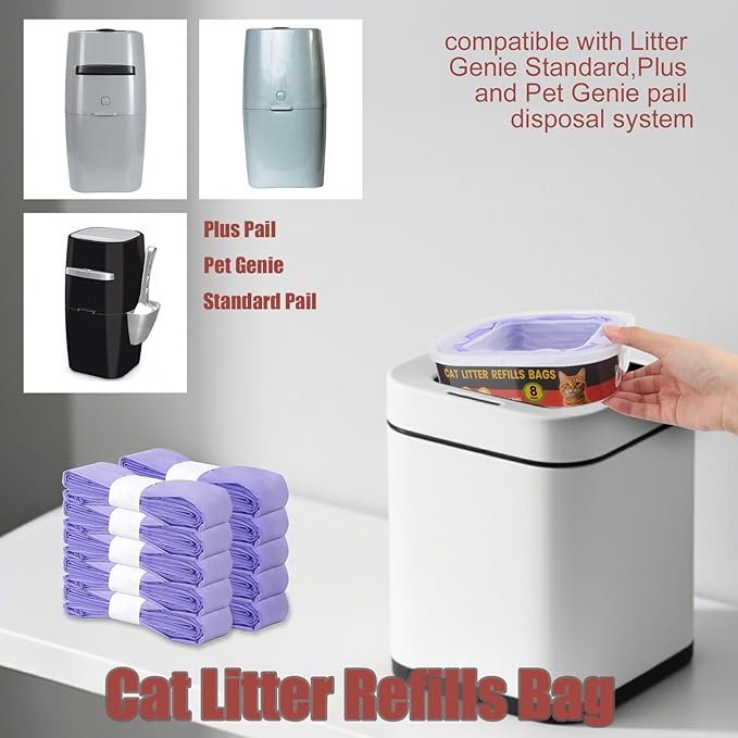 10 Pack Cat Litter Refill Bags,Compatible with Litter Genie Standard/Plus/XL and Litter Refill Cartridge,Purple