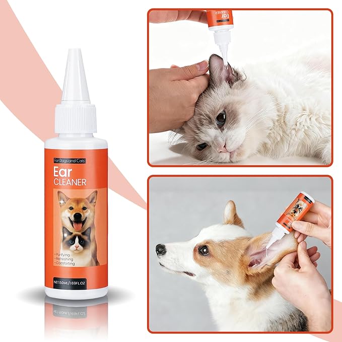 FlowFish Pet Ear Cleaner for Dogs Ear Infection Treatment, No-irritating Dog Ear Cleaner Solution for Treat Dog Ear Infection at Home with Gentle Caring [1.69 FL.OZ]