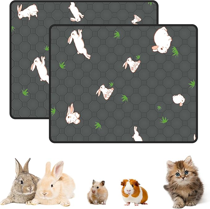2-Pack Guinea Pig Cage Liner, 18in x 24in Fast Absorption Washable Bedding Pee Pads for Dogs Puppy Rabbit Small Animal Cage Mat, Leakproof & Non-Slip