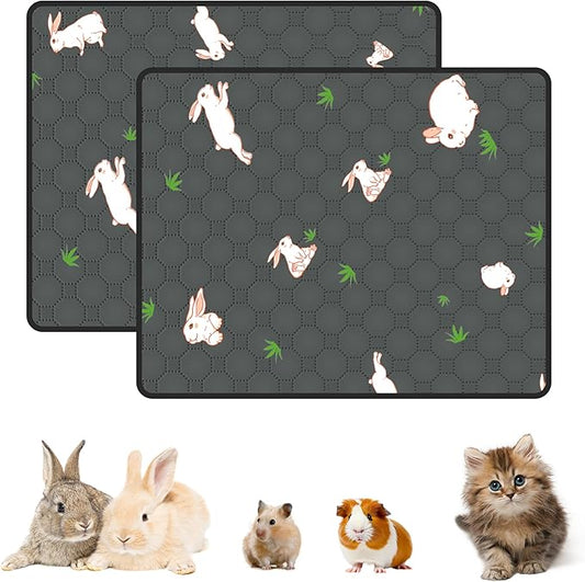 2-Pack Guinea Pig Cage Liner, 18in x 24in Fast Absorption Washable Bedding Pee Pads for Dogs Puppy Rabbit Small Animal Cage Mat, Leakproof & Non-Slip