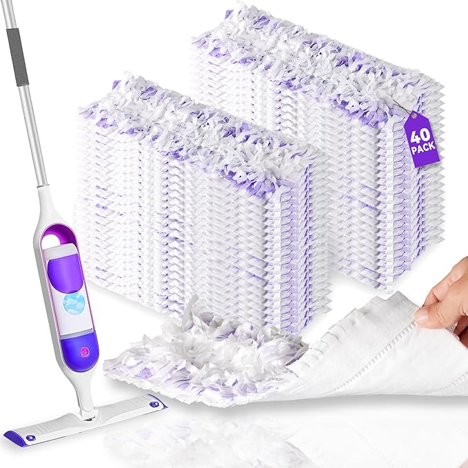 40 Pack Power Mop Pads Refills for Swiffer Power Mop | Heavy-Duty, Disposable Replacement Pads for Floor Cleaning, Multi-Surface & Wood Mopping Pad Refills (Unscented)