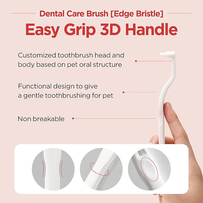JAYU PET Dental Care Brush (Edge Bristles) 3ea - Micro Round Head Dog Toothbrush, Cat Toothbrush, Dental Care, Perfect for Kitten & Small Breed with End-tuft Diagonal-Shaped Bristle & Easy Grip Handle
