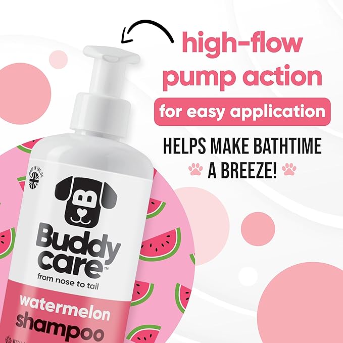 Watermelon Dog Shampoo by Buddycare | Dry Skin & Itchy Skin Relief for Smelly Dogs | Deep Cleansing Shampoo for Dogs Puppy Sensitive Skin | Dog Shampoo & Conditioner | with Aloe & Vitamin B5 (16.90oz)