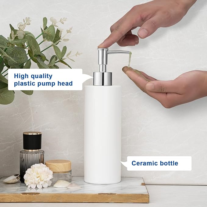 Ceramic Soap Dispenser 11.8oz Liquid Ceramic Soap Pump Dispenser for Bathroom, Refillable Dish Soap Dispenser for Kitchen
