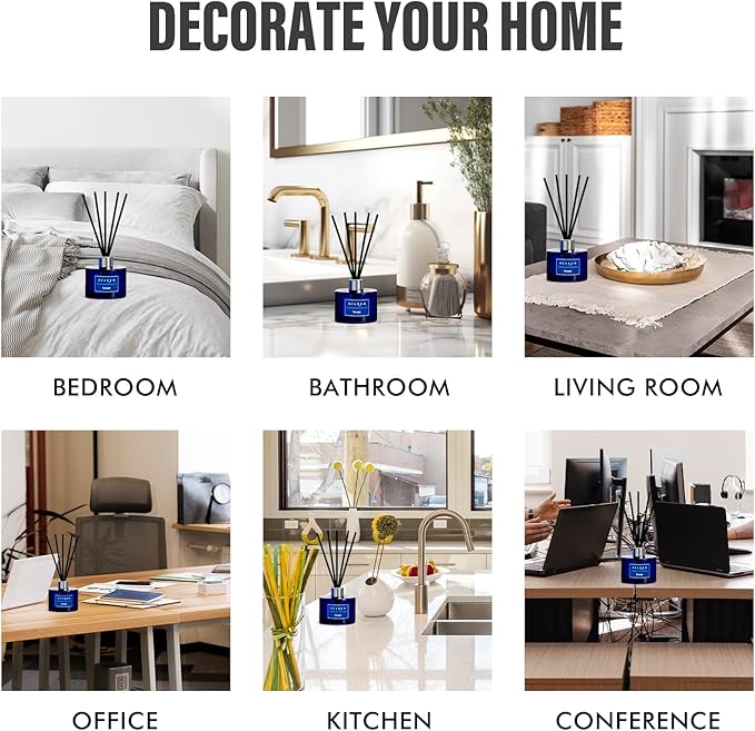 Reed Diffuser, 6.7 Oz Escape Scented Diffuser with Sticks, Long Lasting Fragrance Air Freshener, Bathroom Shelf Decor