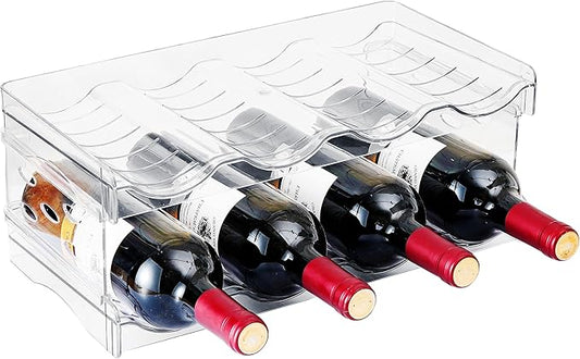 IEEK 2 Pack Stackable Wine and Water Bottle Holder Free-Standing Fridge Wine Bottle Organizers Clear Plastic Water Bottle Holder for Cabinet,Refrigerator,Pantry,Kitchen Countertops,Holds 8 Bottles