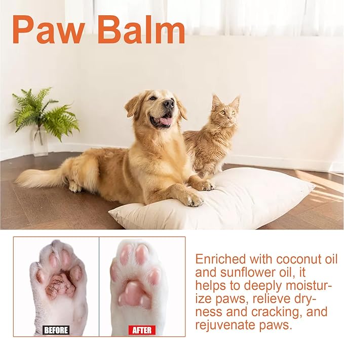 Paw Balm for Dogs Cats, Dog Paw Balm Protection Against Heat All Season, Paw Cream Butter Dogs Cats Soother, Heals, Repairs and Moisturizes Wax for Dry Noses Cracked Rough Paws 2 oz