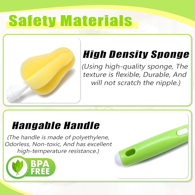 INVODA 24 Piece Sponge Nipple Bottle Brushes, Baby Bottle Brush with Nipple Cleaner, Replacement Heads and Straw Brushes