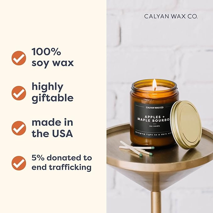 Calyan Wax Co. Soy Wax Candle, Cedar + Tobacco Scented Candle, 57 Hour Burn Time, Aromatherapy Soy Candles, Non Toxic & Vegan Soy Wax, Amber Glass Jar Scented Candles, 7.2oz