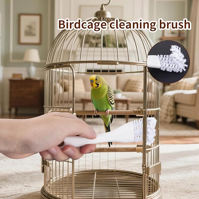 Bird Cage Cleaning Brush Tool Set, Bird Cage Cleaner Brush Kit, Bird Cage Cleaning Brush with Long Handle, Bird Cage Accessories,Poop Remover for Cleaning Poop in Pet Cages,Parrot Cages & Bird Perches