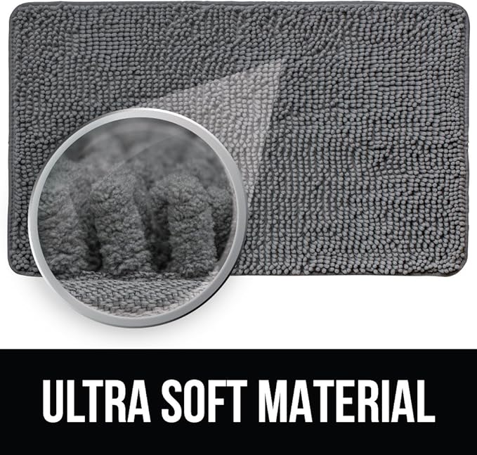 KANGAROO Bathroom Rugs, Chenille Soft Absorbent Bath Rug, Shaggy Shower Mat, Quick Dry Machine Wash Bathmat, Plush Carpet Mats for Tub, Bathtub and Room Home Decor Accessories, 24x17, Gray