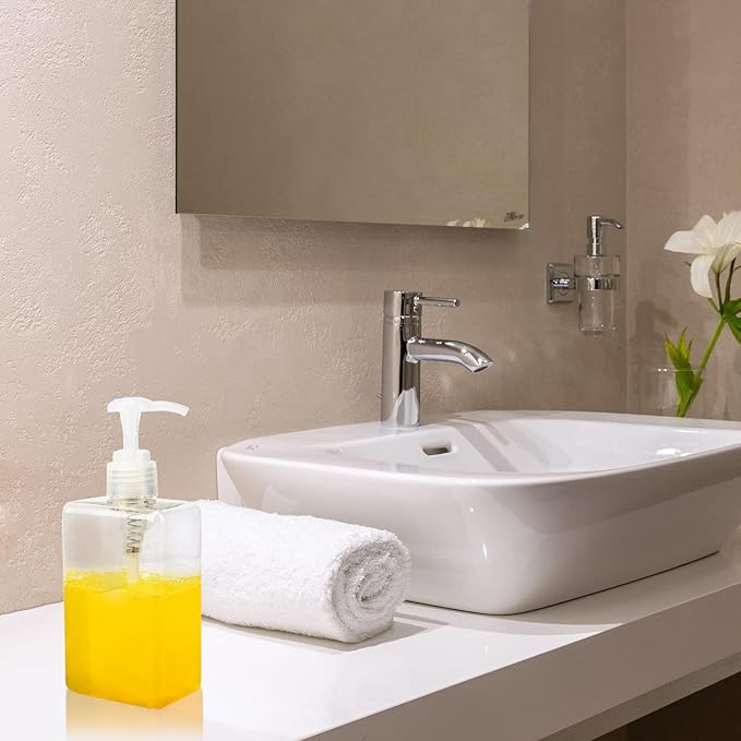 Suream Refillable Shampoo and Conditioner Bottles, 9.5oz/280ml Clear Plastic Pump Dispensers for Shower, Square Empty Bathroom Bottle for Body Wash, Essential Oil, Soap Liquid, Lotion, 3Pack