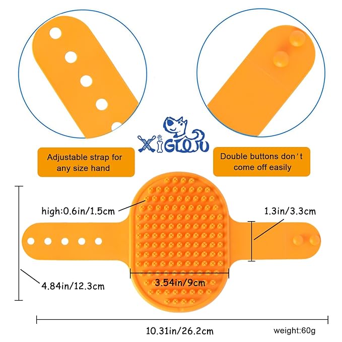 Dog Bath Brush, 2 Pcs Short Hair Grooming Brush for Dogs & Cats - Soothing Massage Rubber Bristles Curry Comb with Adjustable Handle