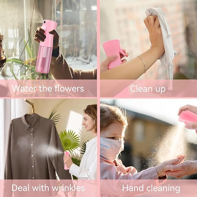 Continuous Mist Spray Bottle for Hair, Face & Plants (6.8oz/200ml) - Ultra Fine Travel-Size Water Mister for Salons, Cleaning, Pets & Skincare Leakproof Design