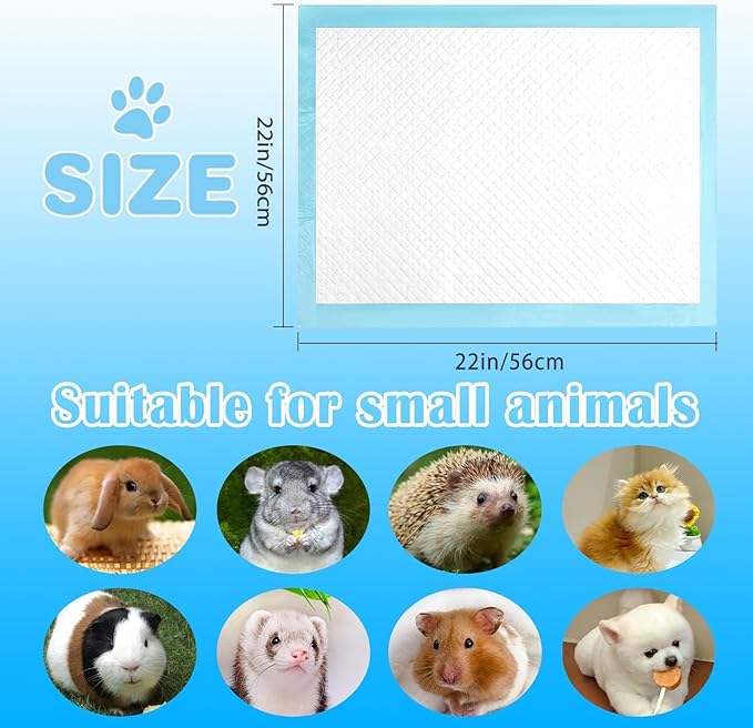 kathson Rabbit Pee Pads, 50Pcs-22" x22" Large Disposable Rabbit Diapers, Pet Toilet Training Pads, Super Absorbent Guinea Pig Disposable Diaper for Bunny, Hedgehogs, Hamsters, Chinchillas