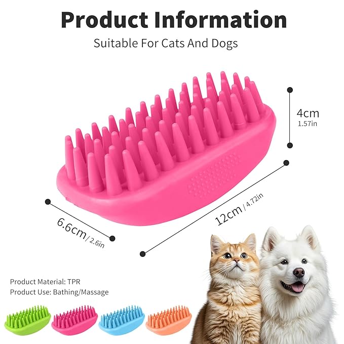Bath Brushes for Pet Grooming & Massage,Rubber Scrubbing Brush for Dogs,Pet Silicone Shampoo Brush,Ideal for Long & Short Haired Dogs and Cats, Essential Puppy Accessory,Pink