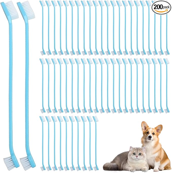200 PCS Pet Toothbrush Bulk Double Headed Pet Toothbrush Puppy Tooth Brushing Kit for Pets Teeth Cleaning（Blue）