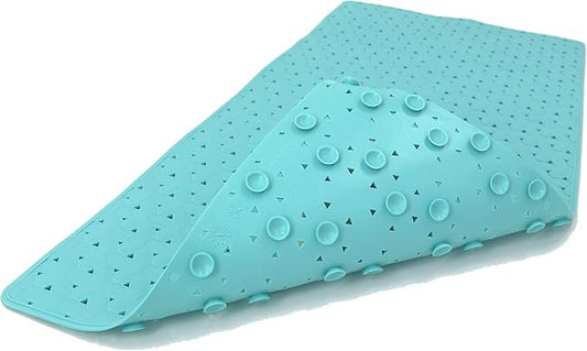 SafeLand- Non-Slip Bath, Shower, Tub Mat, TPR Material, Eco-Friendly, Non-PVC, Machine Washable, No Odor, with Powerful Suction Cups and Drain Holes, Tweed (15"x30" Aqua)