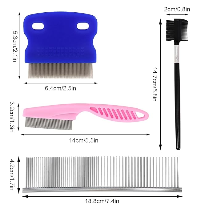 4 PCS Pet Flea Combs for Dogs & Cats, Cat Grooming Brush with Stainless Steel Teeth, Pet Flea Comb for Fleas and Ticks, Indoor Pets, Fine Tooth Comb for Kittens