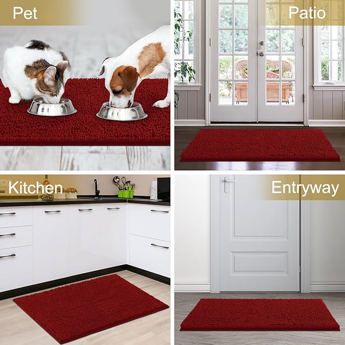 IM HOME Chenille Absorbent Outdoor Doormat 71" x 25", Washable Muddy Door Mats for Dog Non Slip Heavy Indoor Doormat Soft Front Doormats for Entryway, Mud Dog Paws, Patio Red Burgundy