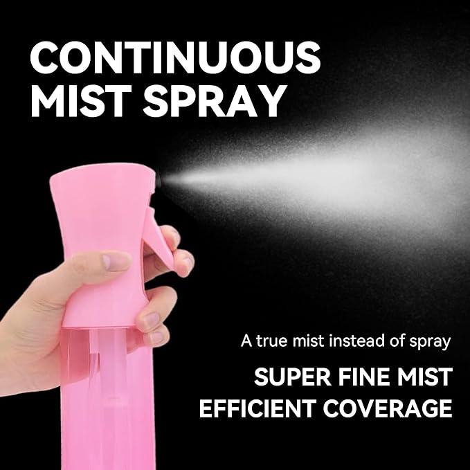 Continuous Mist Spray Bottle for Hair, Face & Plants (6.8oz/200ml) - Ultra Fine Travel-Size Water Mister for Salons, Cleaning, Pets & Skincare Leakproof Design