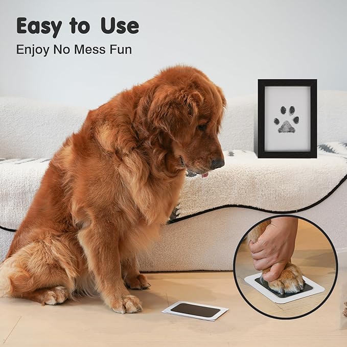 Inkless Paw Print Kit for Dogs,Cats & Babies - Clean Touch Dog Nose & Baby Handprint Kit,Mess Free Dog Paw Print Kit,2-Pcs Ink Pads & 1 Wooden Frame - Keepsake Gifts for Pet Lovers,New Moms