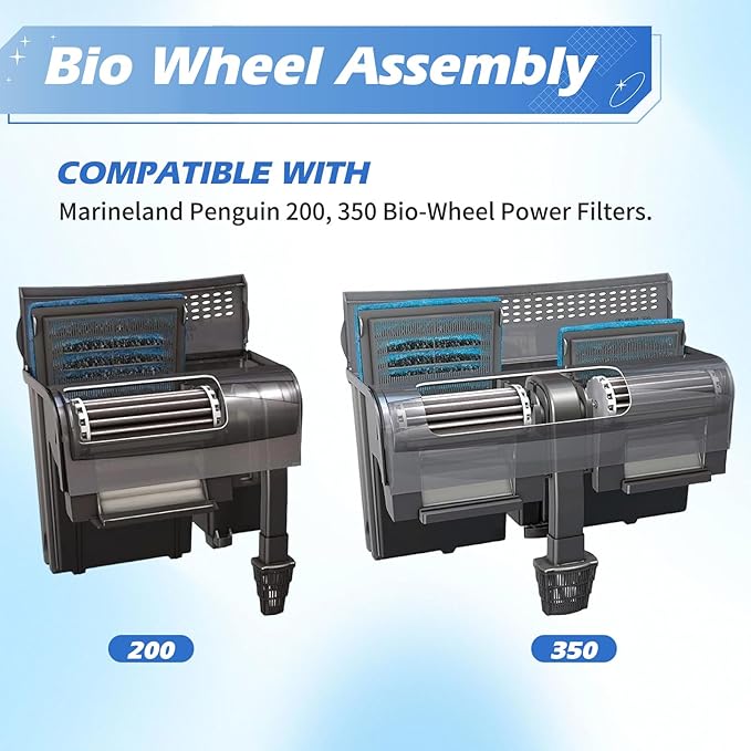 4 Pack Aquarium Filters Compatible with Penguin PRBW2350B 200 350 Fish Tank, Assembly Hang On Filters Cartridge Replacement Part for Bio-Wheel 200B 350B (2 x BioWheel and 4 x Filter Cartridges)