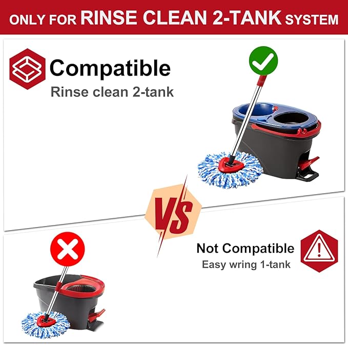 4 Pack Spin Mop Replacement Head for O-Ceda RinseClean 2 Tank System,Spin mop Scrub Brush,Microfiber Mop Refills, Machine Washable, Machine Washable for Bathroom,Kitchen,Tub and Tile (A)