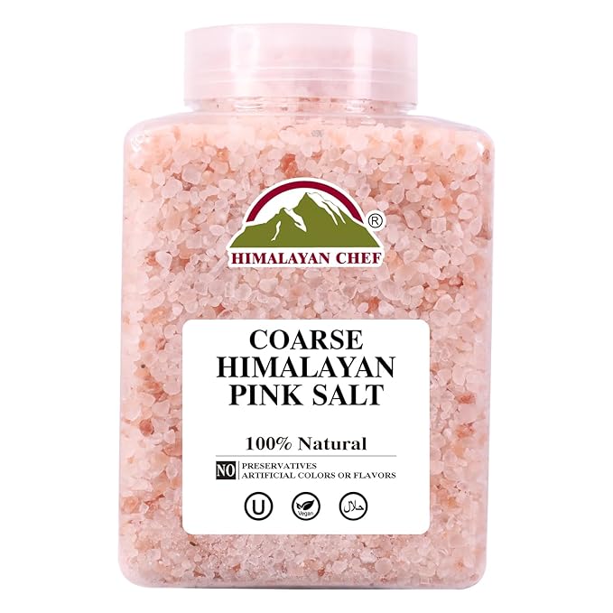 Himalayan Chef Pink Himalayan Salt Coarse Grain, 5 lbs Plastic Jar - Pure, Natural, Kosher, Mineral-Rich, Ideal for Grinder Refills, Cooking, Seasoning