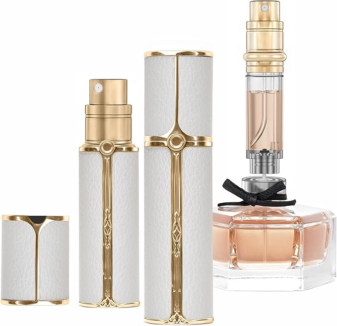 BF00WHG Leather Perfume Bottle 5ml – Bottom-Fill Refillable Dispenser, Leak-Proof & Portable for Men & Women, Ideal for Travel, Gifting & Daily Use (WHG)