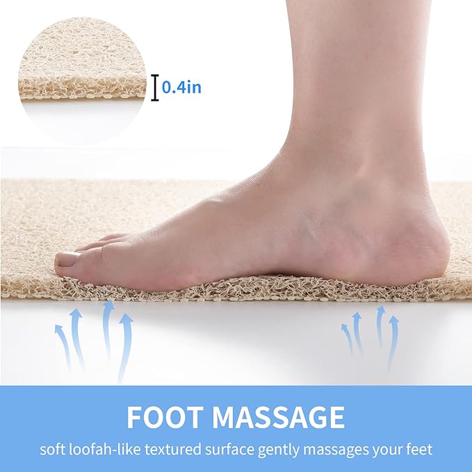 Non Slip Bathtub Mat, Foot Scrubber Anti Slip Fast Drying Shower Mat for Tub, Floor,Bathroom, Home, Kitchen, Hotel, Beige, 24x16 Inches