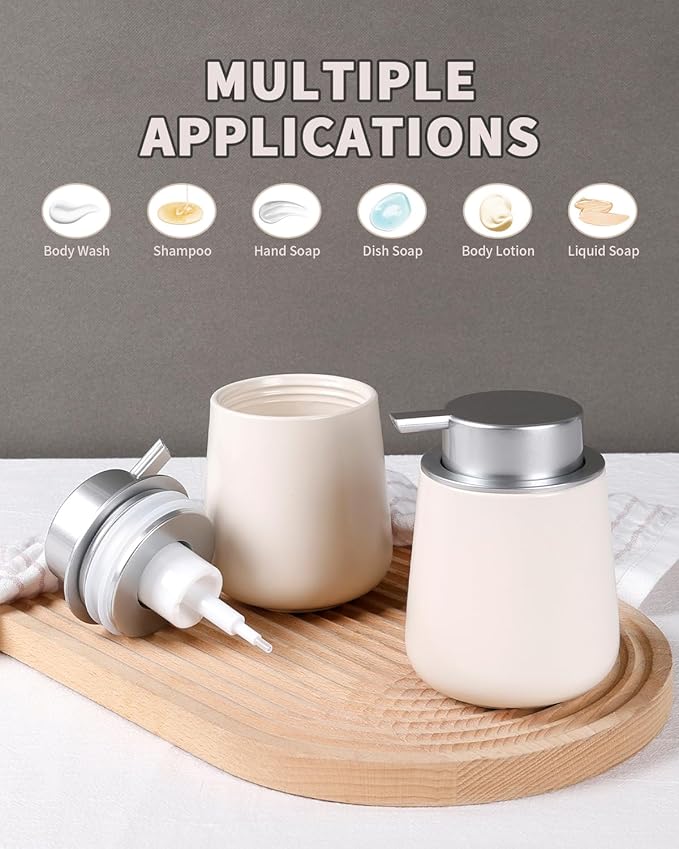 Bosilunlife Ceramic Foaming Soap Dispenser - Beige & Grey 12 oz Foam Hand Wash Dispenser Bathroom Countertop Kitchen Dish Soap Pump Dispenser Foam Soap Dispenser for Bathroom