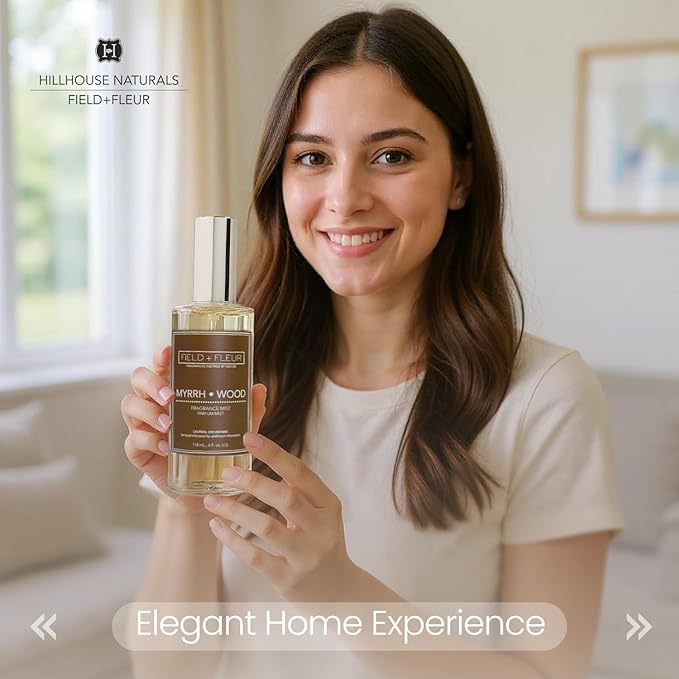 FIELD FLEUR Natural Room and Linen Spray, Non-Toxic Fragrance Mist With With Scents of Earthy Patchouli, warm amber & sandalwood – Long-Lasting Room Spray for Home– Made in USA, 4oz – Myrrh Wood