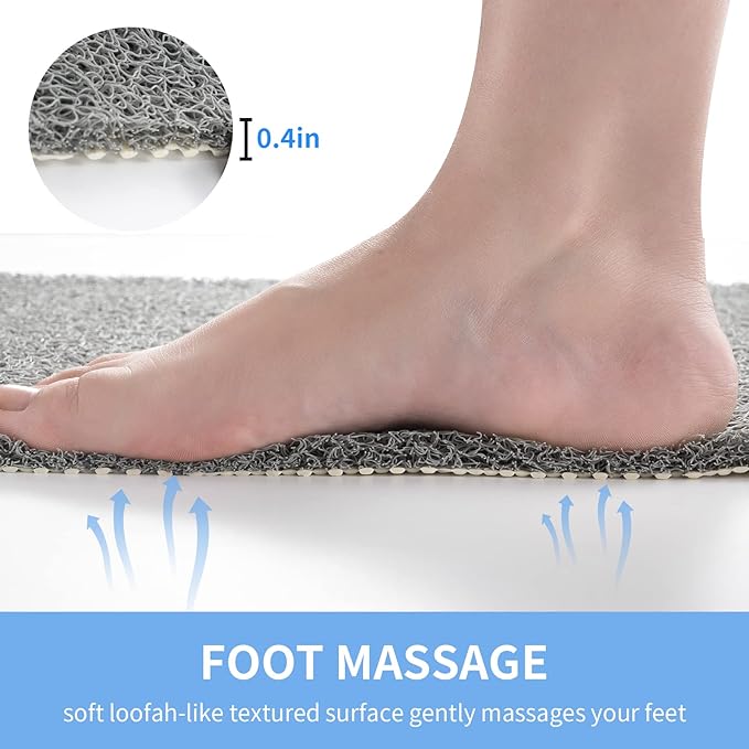 Non-Slip Shower Mat Bathtub Mat for Bath Tub,Anti Slip Bath Tub Mat,Floor Mat,Soft PVC Loofah Bathroom Mats,Foot Scrubber Mat,Quick Drying Easy Cleaning Mats for Wet Areas（40 * 16 Grey）