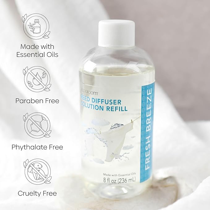 SpaRoom Reed Diffuser Oil Refill – Fresh Breeze Scent, 8oz Air Purifying Aroma for a Light and Open Feel, Ideal for Living Rooms or Hallways, Subtle Everyday Freshness for Whole Home Balance