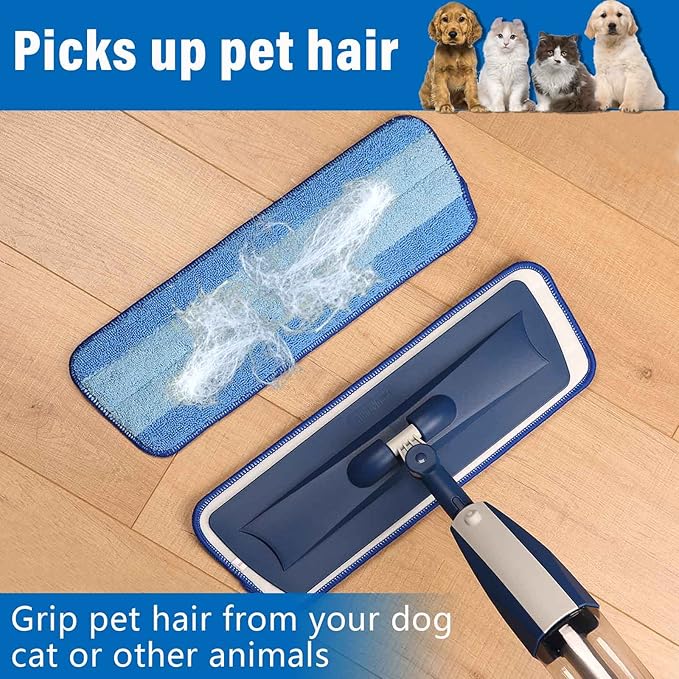 16.5 inch Mop Pads Refills, 3 Pack Microfiber Reusable Replacement Mop Pads Flat Replacements Heads for Wet Or Dry Floor Cleaning and Scrubbing, Blue Cloth