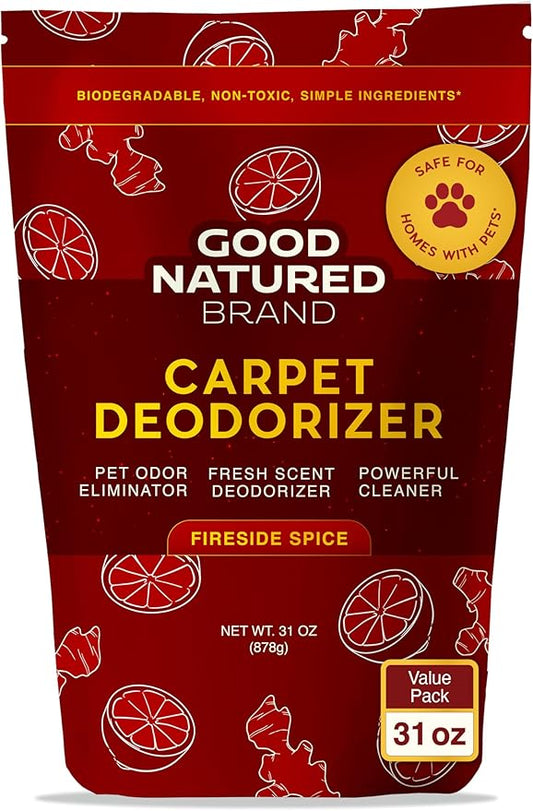 Good Natured Brand | Carpet Deodorizer & Freshener Powder | 31 oz Pet Odor Eliminator for Strong Odor & Pet Urine | Fresh Natural Fireside Spice Scent | Safe for Homes with Pets