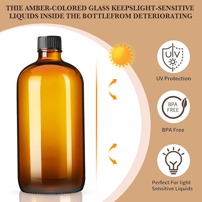 Vitreaux 16oz Amber Glass Spray Bottles,2 Pack Glass Spray Bottles Refillable Empty Bottle with Adjustable Nozzle,Spray Bottle for Essential Oils,Cleaning,Pets,Hair Mister