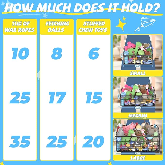 Indestructible Dog Toy basket, Large Toy Bin for Dogs,Pet Toy Bin Dog Metal Basket Organizer Storage for Toys Food Storage (Black)