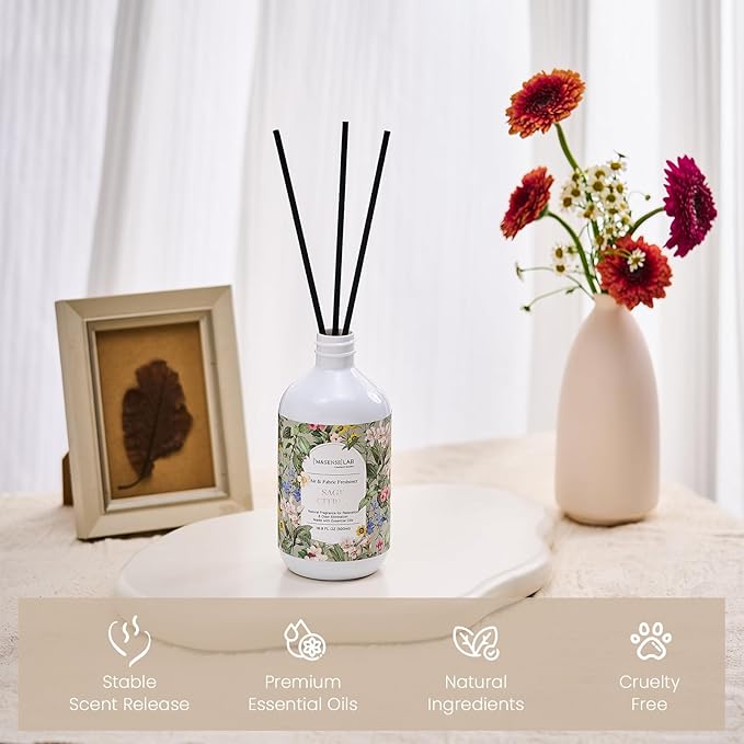 M&SENSE Reed Diffuser Oil Refill, 16.9oz (500ml) with 10 Hollow Reed Sticks, Sage Citrus Scent Home Fragrance, Scented Oil Refills, Natural Essential Oils for Diffusers, Décor for Home Spa & Office
