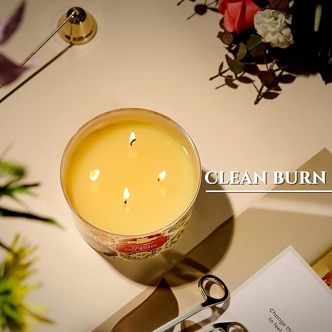 HomeLights 4-Wick Candles for Home Scented - 18oz Soy Wax Blend Candle Long-Lasting Fragrance, Bohemian Natural Textures Home Decor and Housewarming Gifts, Fresh Cut Roses