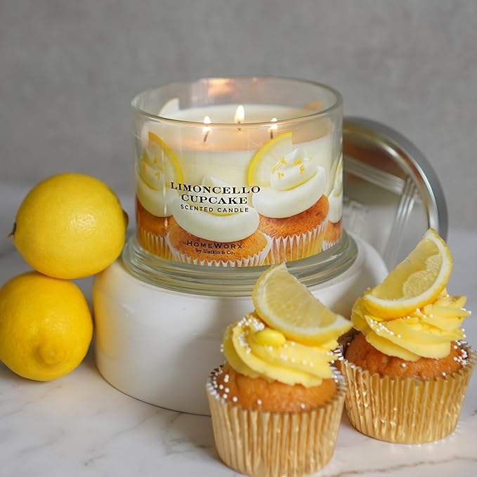 HomeWorx by SLATKIN + CO. Candle- Limoncello Cupcake, 14 oz. 3-Wick Premium Scented Candle - 20-40 Hours Burn Time