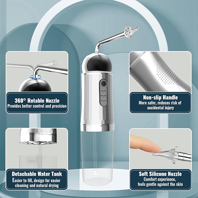 Ear Wax Removal, Electric Ear Irrigation Flushing System with Pulse Mode, Water Ear Cleaning Kit, Portable Ear Cleaner with Basin and Resuable Nozzles for Adults-Silver
