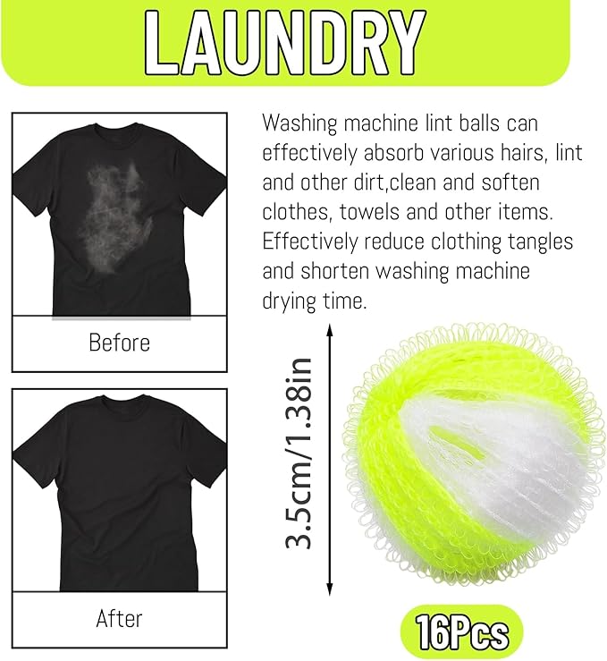 Washer Pet Hair Catcher, Washing Machine Pet Hair Catcher, Laundry Pet Hair Catcher, Pet Hair Catcher for Washing Machine, 16 Pack Reusable Laundry Balls for Dog and Cat Hair Removal